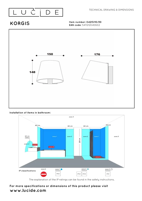 Lucide KORGIS - Wandlamp Badkamer - LED - 1x10W 3000K - IP44 - Transparant - technisch